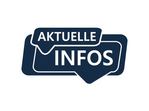 Zwei Sprechblasen mit den Worten "AKTUELLE" und "INFOS"
