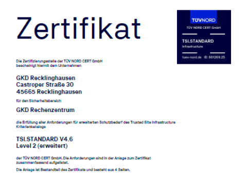 Dokument mit Text - TÜV Zertifikat 